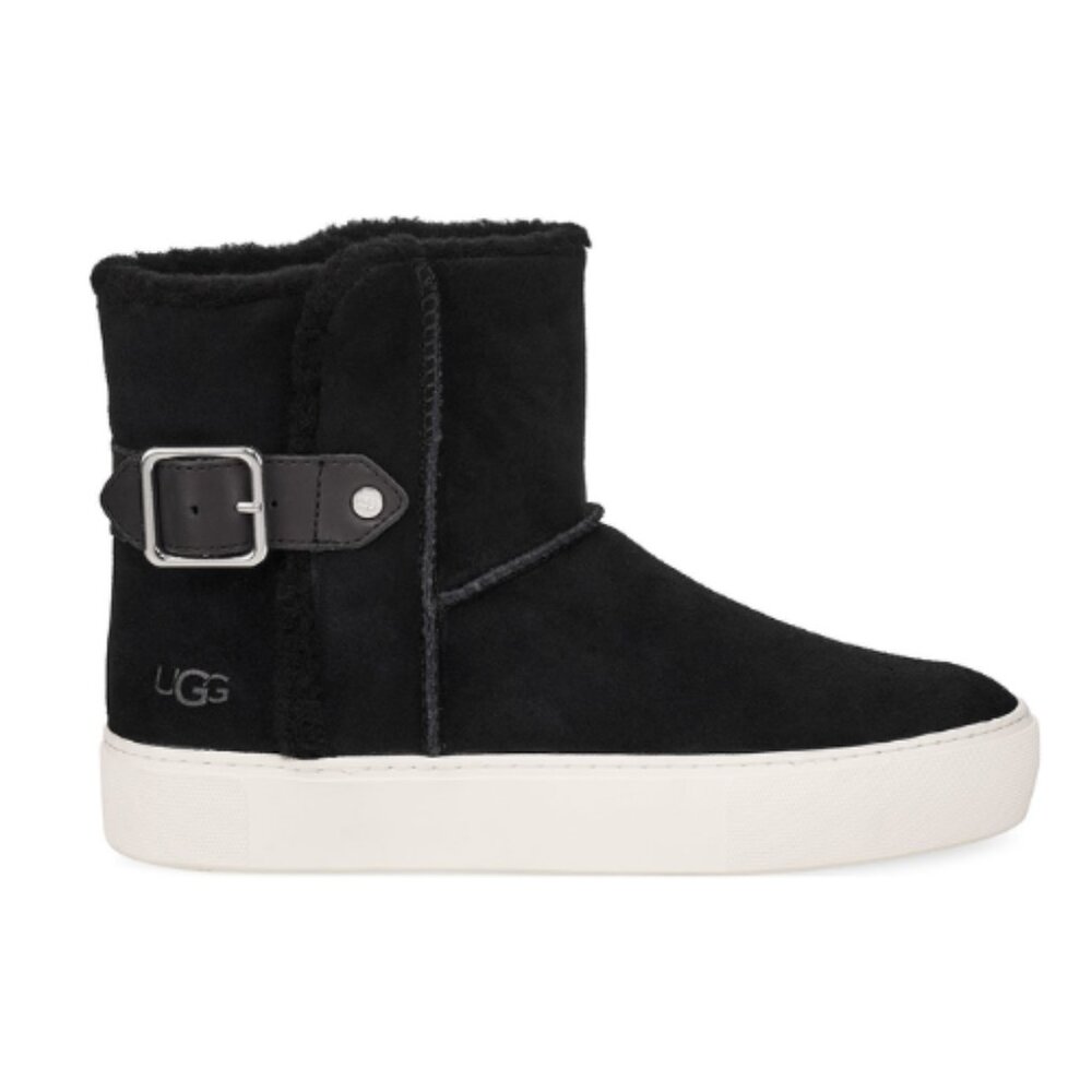 UGG Aika Women Black Suede Shearling Buckle Ankle Boots – Size 8.5